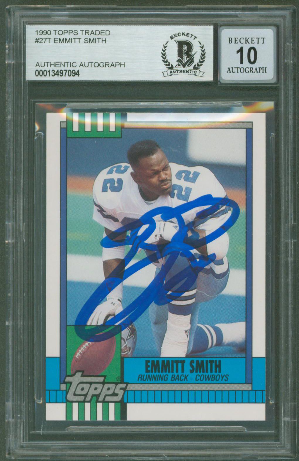 Emmitt Smith Signed 1990 Topps Traded #27T RC (BGS | Autograph Graded 10) at PristineAuction.com Emmitt Smith Signed 1990 Topps Traded #27T RC (BGS | Autograph Graded 10) at PristineAuction.com