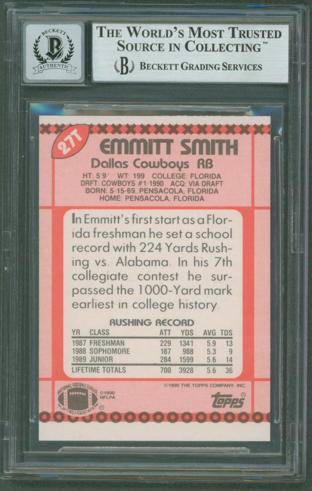 Emmitt Smith Signed 1990 Topps Traded #27T RC (BGS | Autograph Graded 10) at PristineAuction.com Emmitt Smith Signed 1990 Topps Traded #27T RC (BGS | Autograph Graded 10) at PristineAuction.com