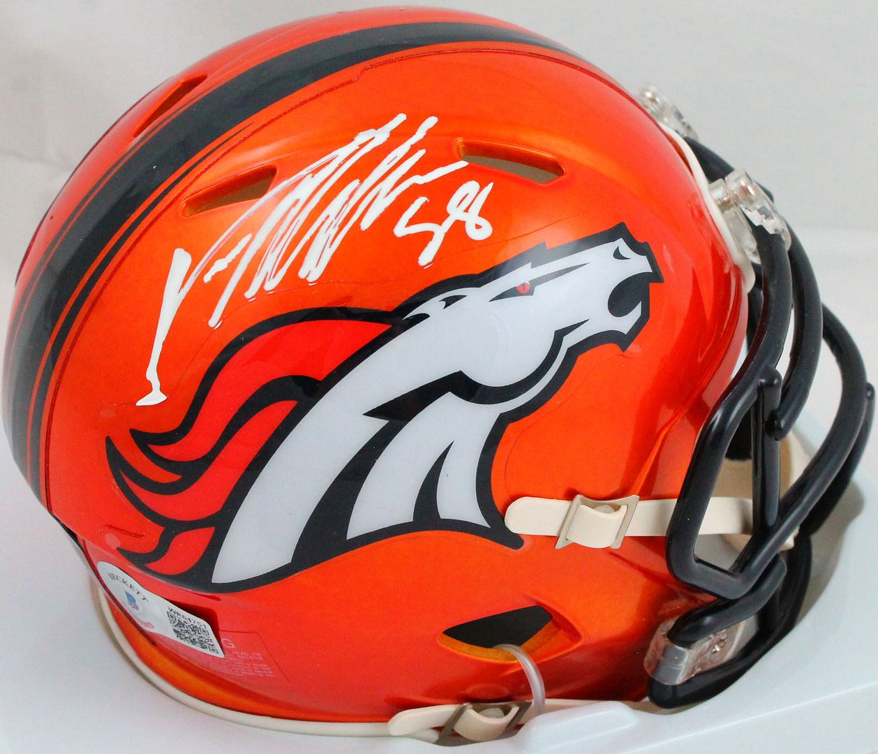 Von Miller Signed Broncos Flash Alternate Speed Mini Helmet (Beckett) at PristineAuction.com Von Miller Signed Broncos Flash Alternate Speed Mini Helmet (Beckett) at PristineAuction.com