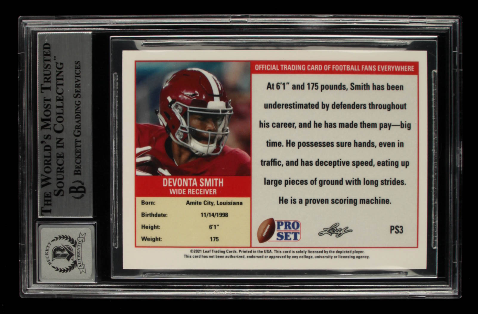 Devonta Smith Signed 2021 Leaf Pro Set #PS3A (BGS Encapsulated) at PristineAuction.com Devonta Smith Signed 2021 Leaf Pro Set #PS3A (BGS Encapsulated) at PristineAuction.com