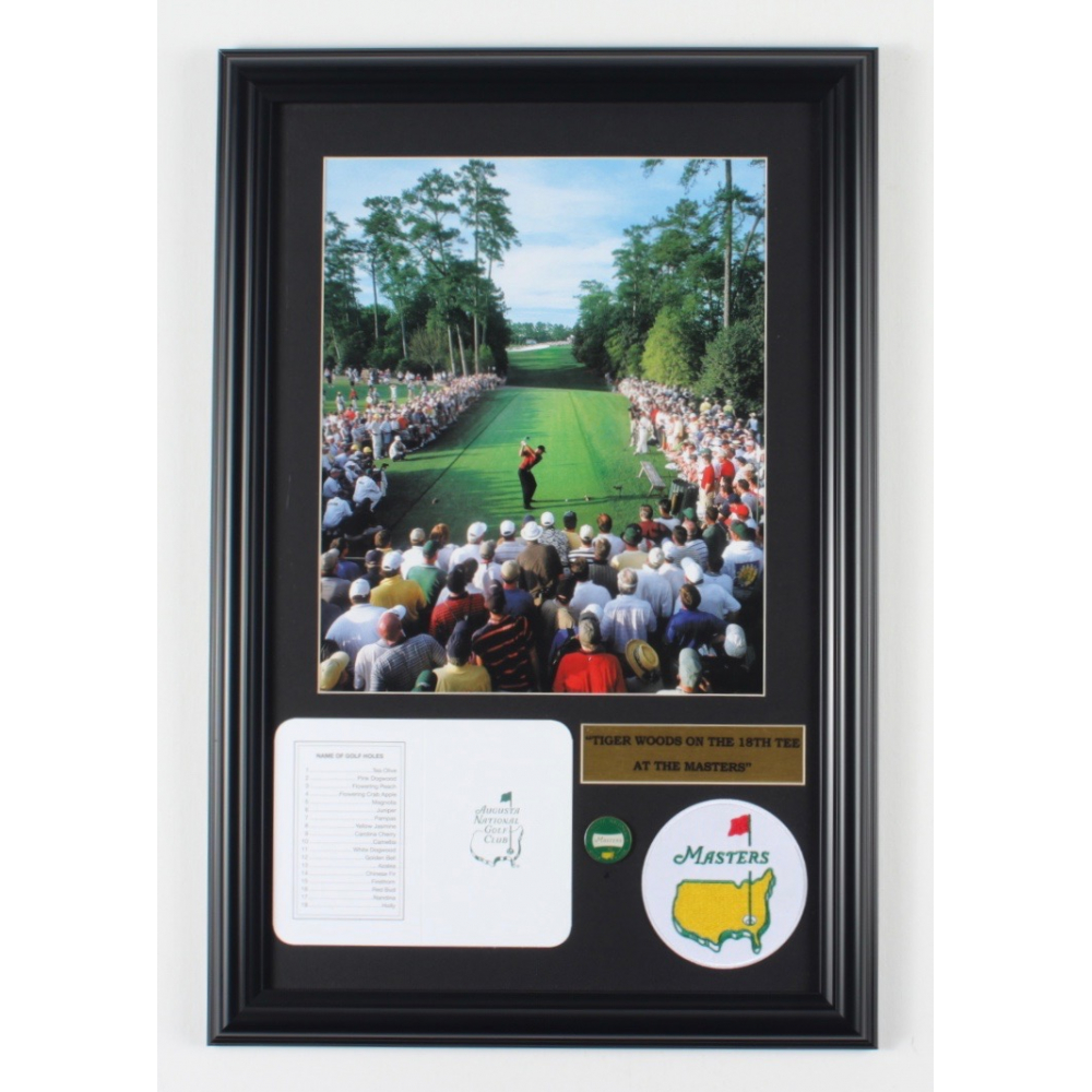 Tiger Woods 14x21 Custom Framed Photo with Original Augusta National