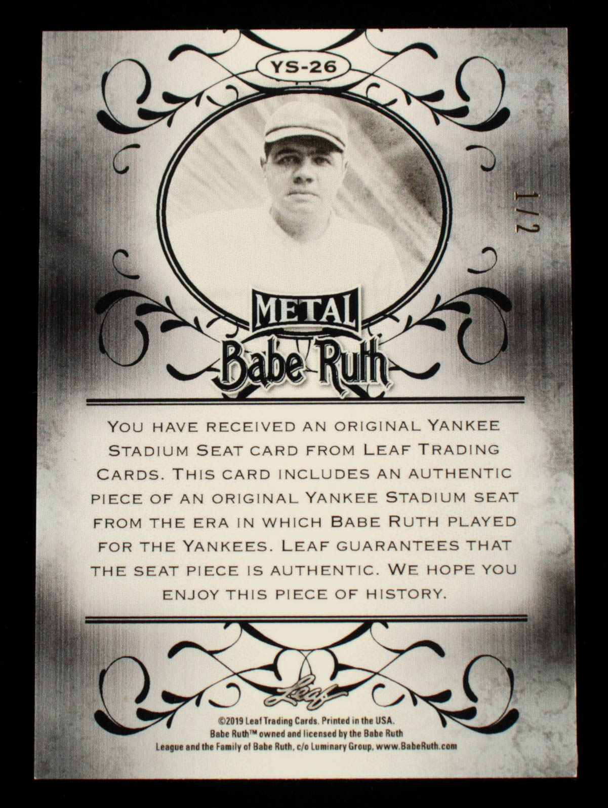 Babe Ruth 2019 Leaf Metal Babe Ruth Collection Yankee Stadium Seats Wave Orange #YS26 #1/2 at PristineAuction.com Babe Ruth 2019 Leaf Metal Babe Ruth Collection Yankee Stadium Seats Wave Orange #YS26 #1/2 at PristineAuction.com