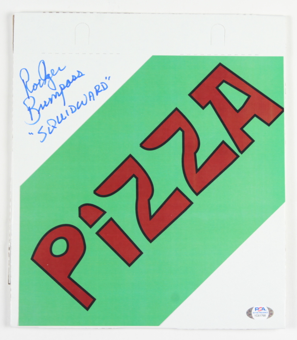 Rodger Bumpass Signed "SpongeBob SquarePants" Krusty Krab Pizza Box Inscribed "Squidward" (PSA COA) at PristineAuction.com Rodger Bumpass Signed "SpongeBob SquarePants" Krusty Krab Pizza Box Inscribed "Squidward" (PSA COA) at PristineAuction.com
