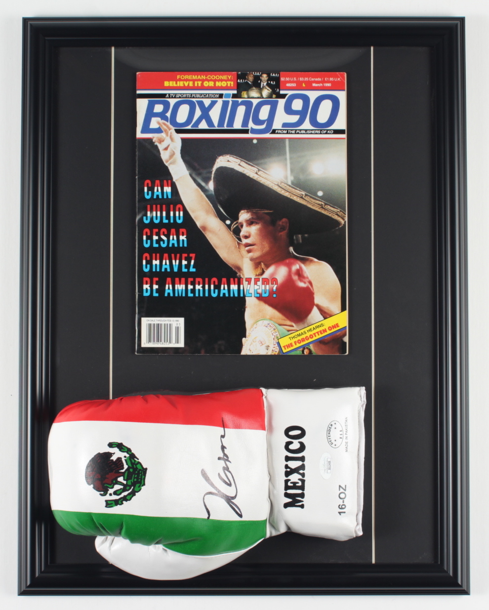 Julio Cesar Chavez Signed 17x22 Custom Framed Boxing Glove Display (JSA COA) at PristineAuction.com Julio Cesar Chavez Signed 17x22 Custom Framed Boxing Glove Display (JSA COA) at PristineAuction.com