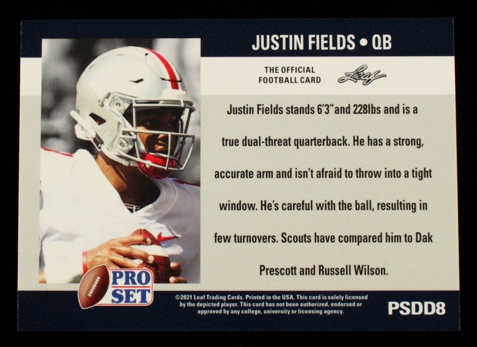 Justin Fields 2021 Leaf Pro Set Draft Day #PSDD8 at PristineAuction.com Justin Fields 2021 Leaf Pro Set Draft Day #PSDD8 at PristineAuction.com