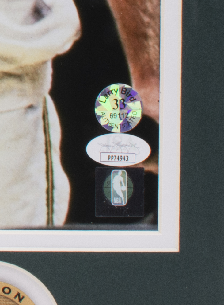 Larry Bird Signed Celtics Custom Framed Photo Display (JSA & Bird) at PristineAuction.com Larry Bird Signed Celtics Custom Framed Photo Display (JSA & Bird) at PristineAuction.com