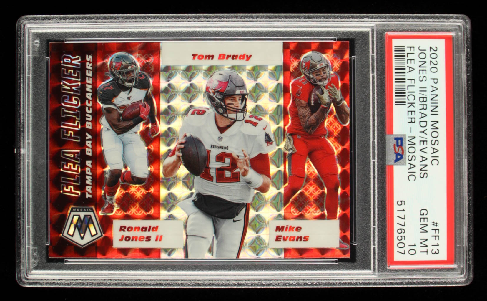 Mike Evans / Ronald Jones II / Tom Brady 2020 Panini Mosaic Flea Flicker Mosaic #13 (PSA 10) at PristineAuction.com Mike Evans / Ronald Jones II / Tom Brady 2020 Panini Mosaic Flea Flicker Mosaic #13 (PSA 10) at PristineAuction.com