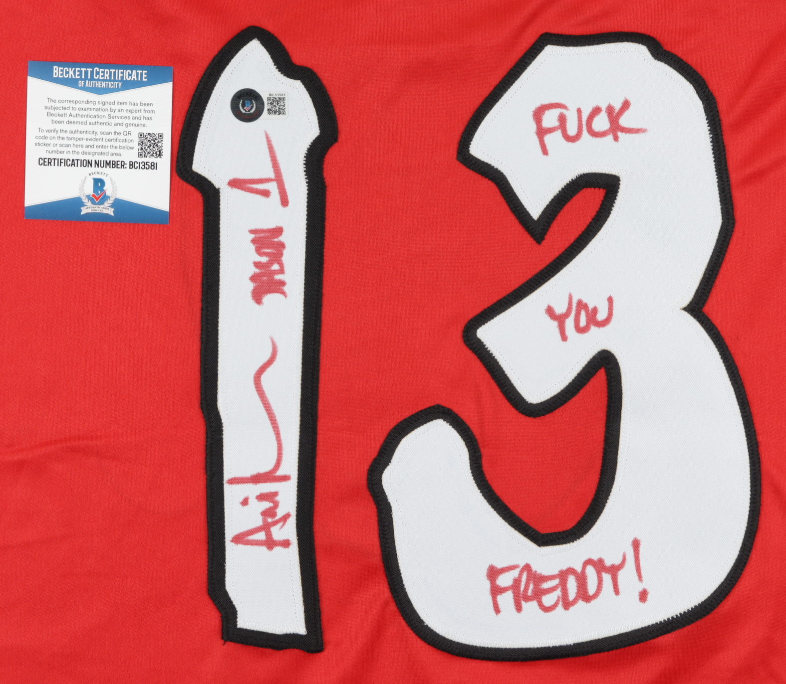 Ari Lehman Signed Jersey Inscribed "JASON 1" & "F*** YOU FREDDY!" (Beckett COA) at PristineAuction.com Ari Lehman Signed Jersey Inscribed "JASON 1" & "F*** YOU FREDDY!" (Beckett COA) at PristineAuction.com