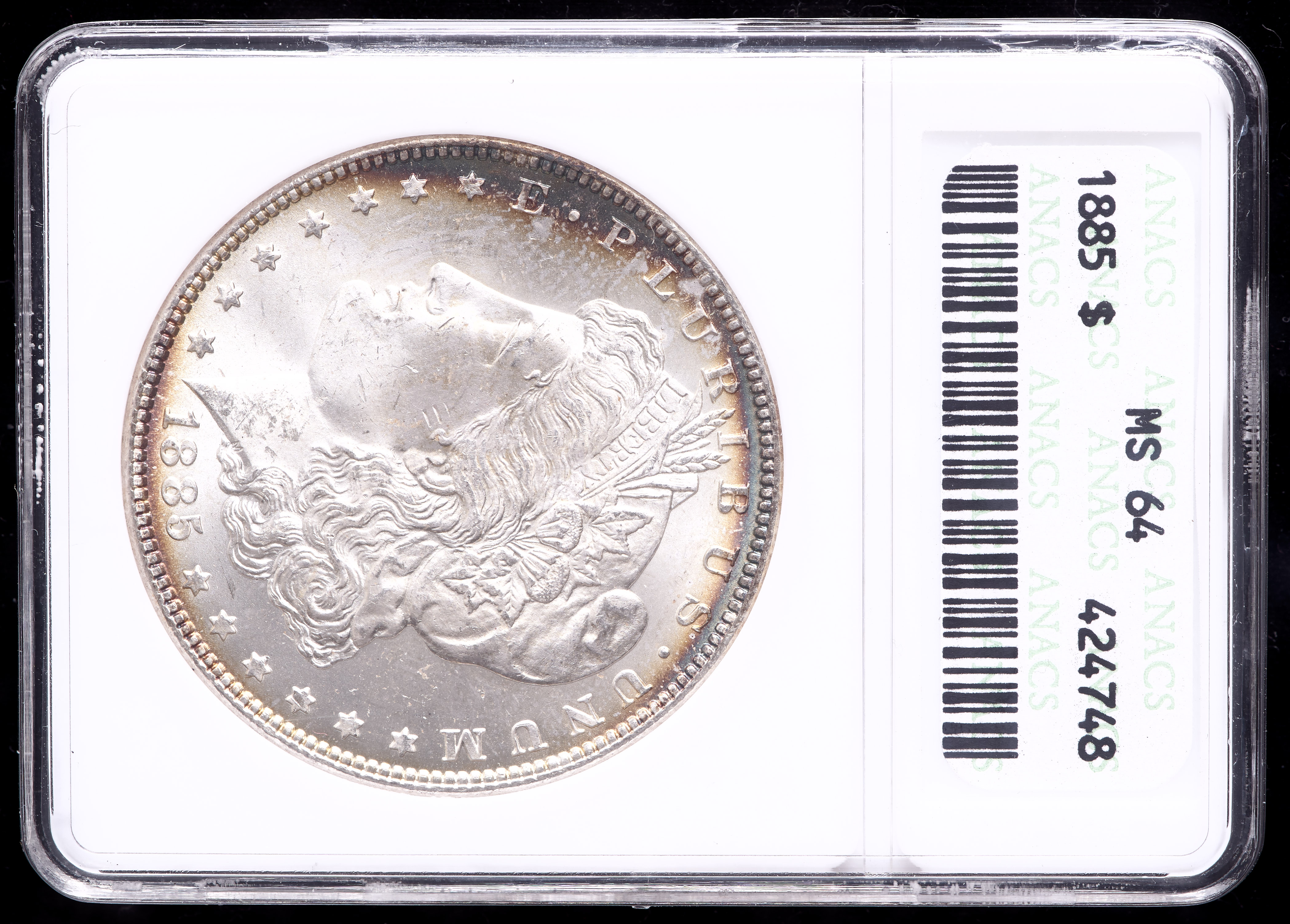 1885 Morgan Silver Dollar (ANACS MS64) (Toned) at PristineAuction.com 1885 Morgan Silver Dollar (ANACS MS64) (Toned) at PristineAuction.com