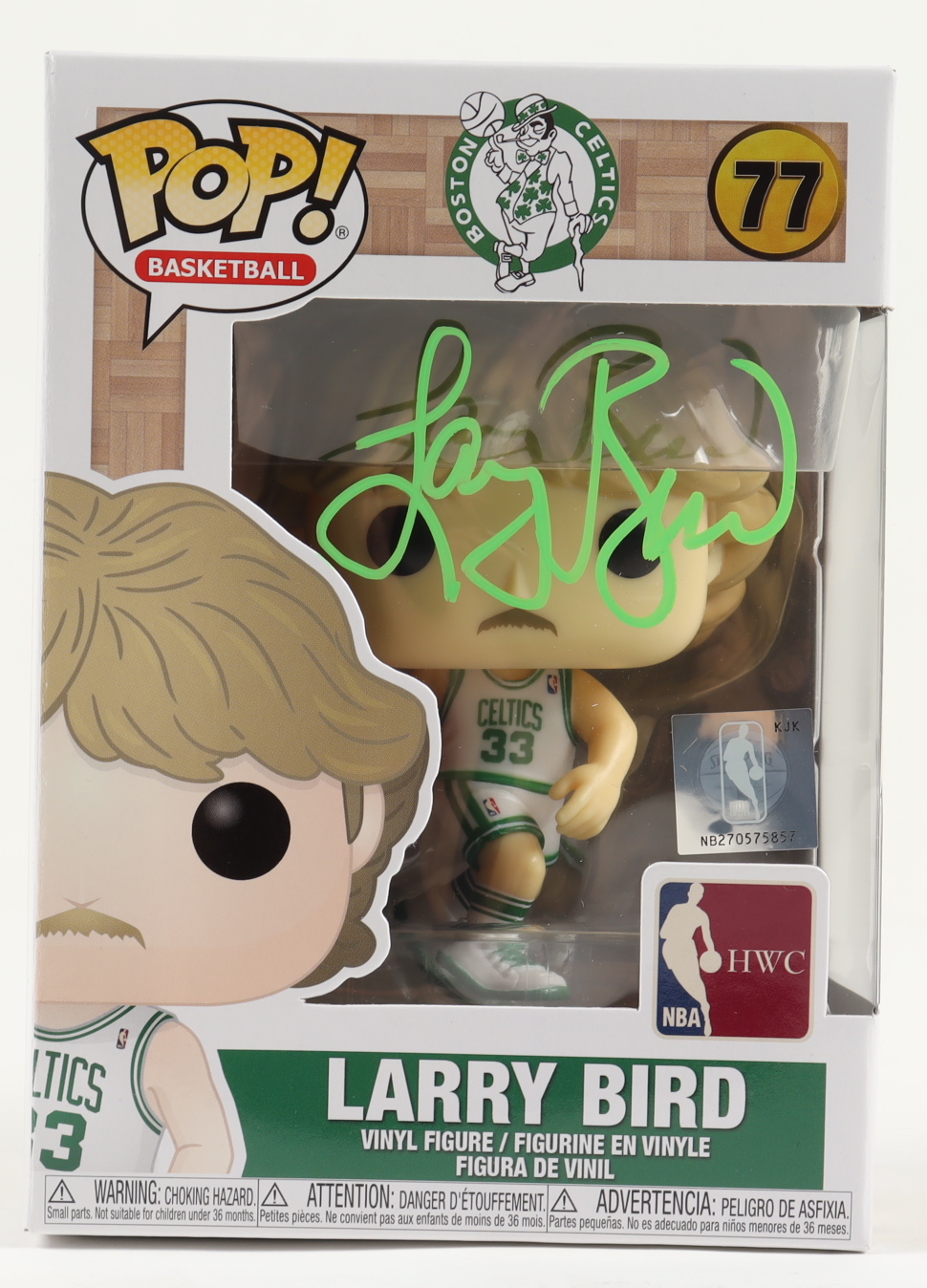 Larry Bird Signed Celtics #77 Funko Pop! Vinyl Figure (Schwartz COA & Bird Hologram) at PristineAuction.com Larry Bird Signed Celtics #77 Funko Pop! Vinyl Figure (Schwartz COA & Bird Hologram) at PristineAuction.com