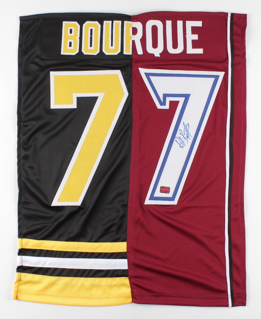 Ray Bourque Signed Bruins / Avalanche Split Jersey Swatch (YSMS COA) at PristineAuction.com Ray Bourque Signed Bruins / Avalanche Split Jersey Swatch (YSMS COA) at PristineAuction.com