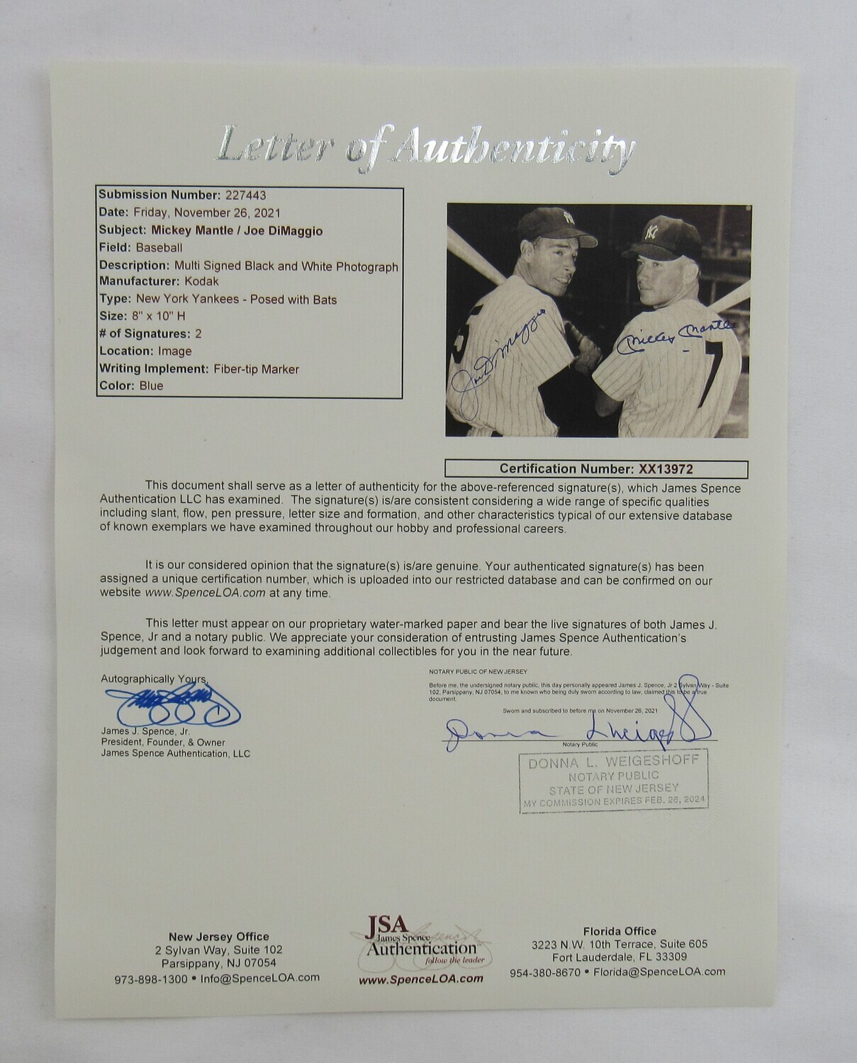 Joe DiMaggio & Mickey Mantle Signed Yankees 8x10 Photo (JSA LOA) at PristineAuction.com Joe DiMaggio & Mickey Mantle Signed Yankees 8x10 Photo (JSA LOA) at PristineAuction.com