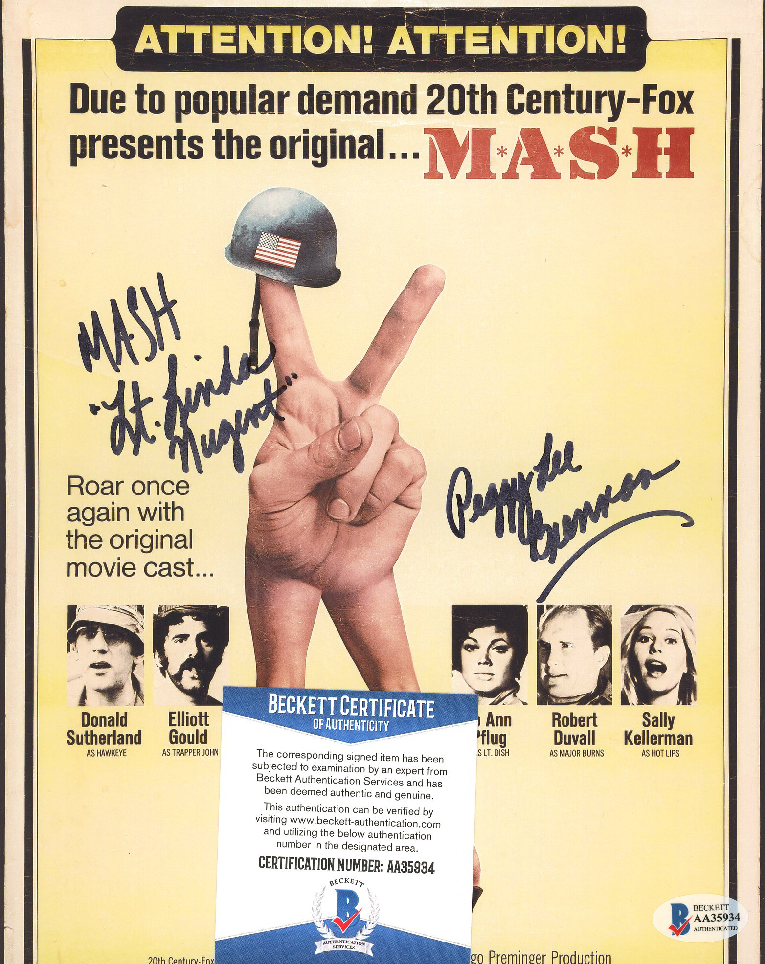 Peggy Lee Brennan Signed "MASH" 8x10 Photo Inscribed "MASH" & "Lt ...