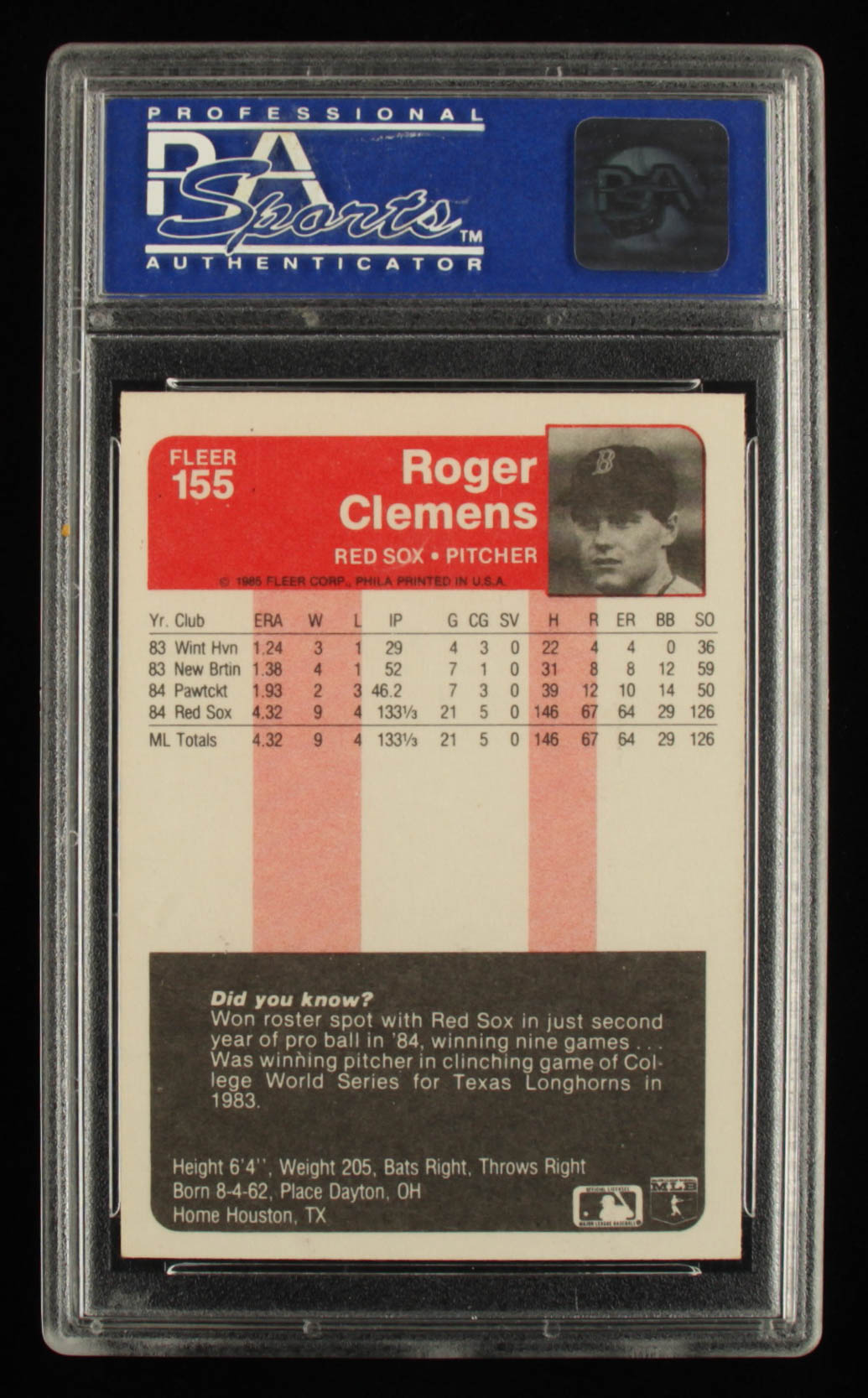 Roger Clemens 1985 Fleer #155 RC (PSA 8) | Pristine Auction