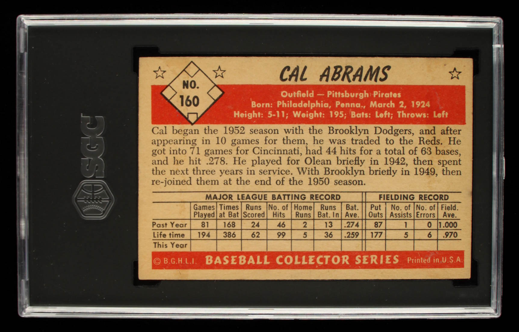 Cal Abrams 1953 Bowman Color #160 (SGC 3) at PristineAuction.com Cal Abrams 1953 Bowman Color #160 (SGC 3) at PristineAuction.com