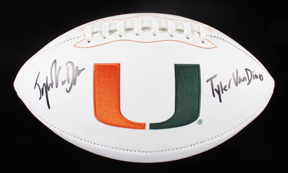 Tyler Van Dyke Signed Miami Hurricanes Logo Football Inscribed "Tyler