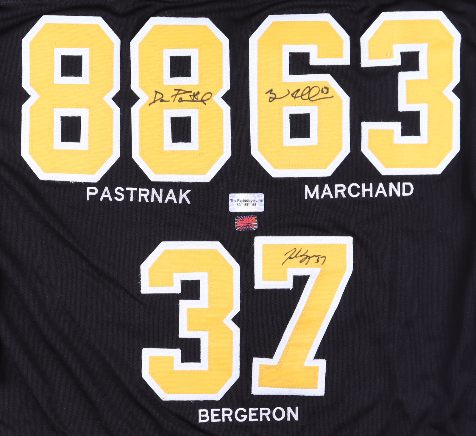 Brad Marchand, Patrice Bergeron & David Pastrnak Signed Jersey (The Perfection Line & Your Sports Memorabilia) at PristineAuction.com Brad Marchand, Patrice Bergeron & David Pastrnak Signed Jersey (The Perfection Line & Your Sports Memorabilia) at PristineAuction.com