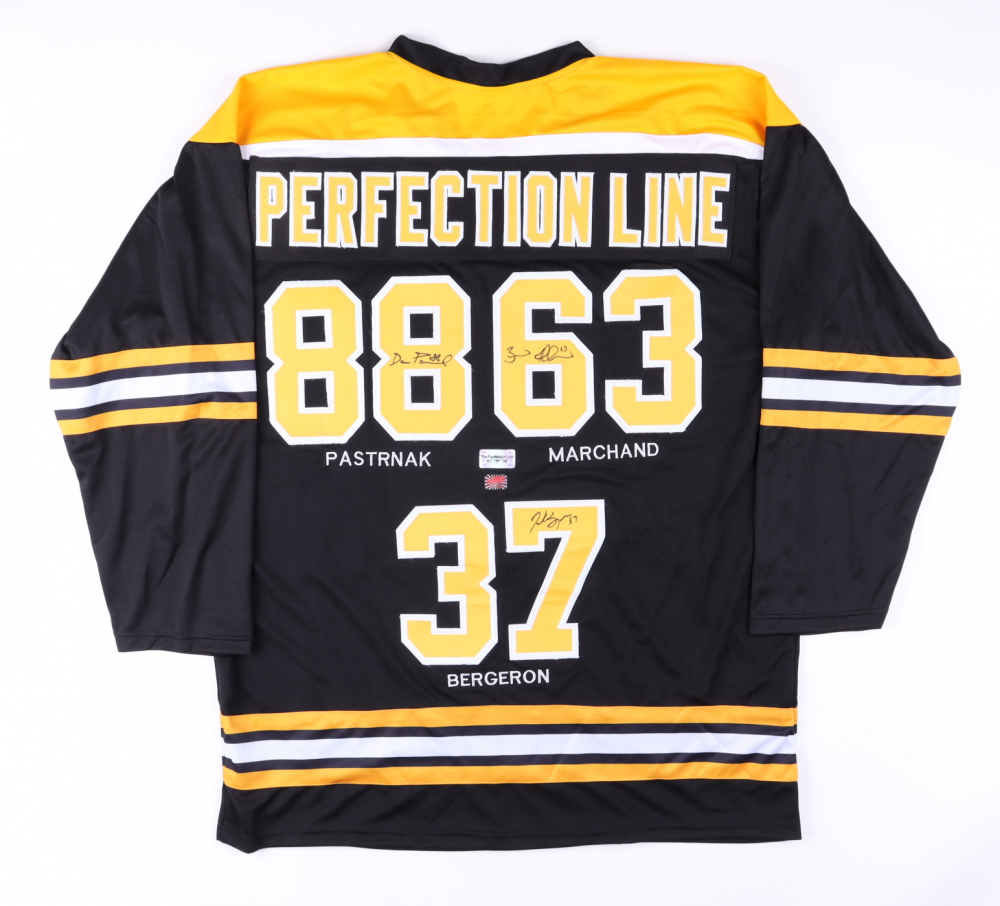 Brad Marchand, Patrice Bergeron & David Pastrnak Signed Jersey (The Perfection Line & Your