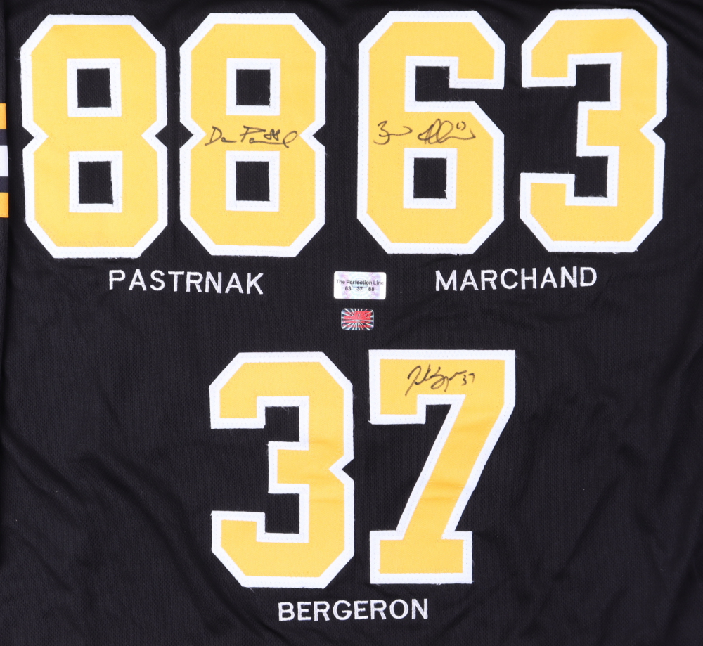 Brad Marchand, Patrice Bergeron & David Pastrnak Signed Jersey (The Perfection Line & Your