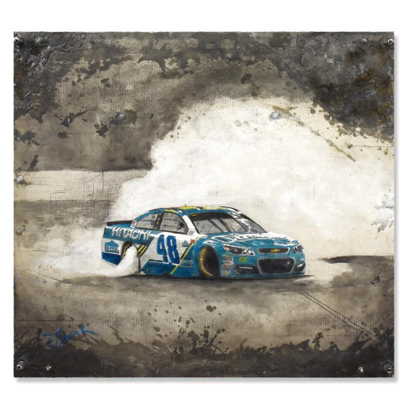 "Nascar 48" 40x36 Original Mixed Media Acrylic Painting on Concrete & Metal Wire by Trevor Mezak (PA) at PristineAuction.com "Nascar 48" 40x36 Original Mixed Media Acrylic Painting on Concrete & Metal Wire by Trevor Mezak (PA) at PristineAuction.com
