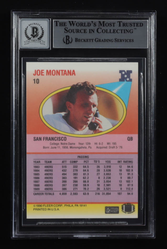 Joe Montana Signed 1990 Fleer #10B (BGS) at PristineAuction.com Joe Montana Signed 1990 Fleer #10B (BGS) at PristineAuction.com