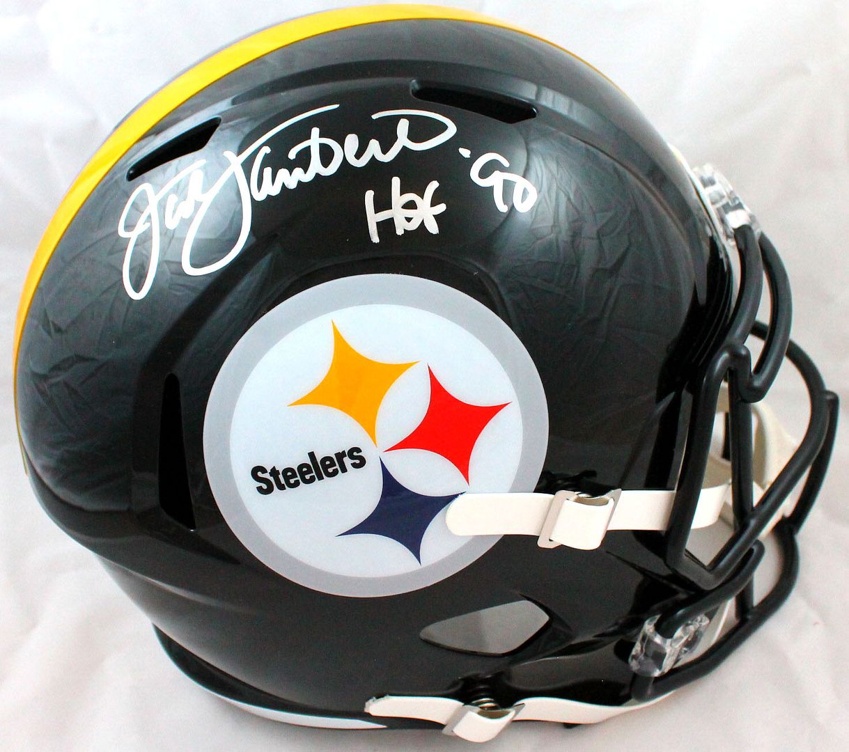 Jack Lambert Signed Steelers Full-Size Speed Helmet Inscribed "HOF 90" (Beckett) at PristineAuction.com Jack Lambert Signed Steelers Full-Size Speed Helmet Inscribed "HOF 90" (Beckett) at PristineAuction.com