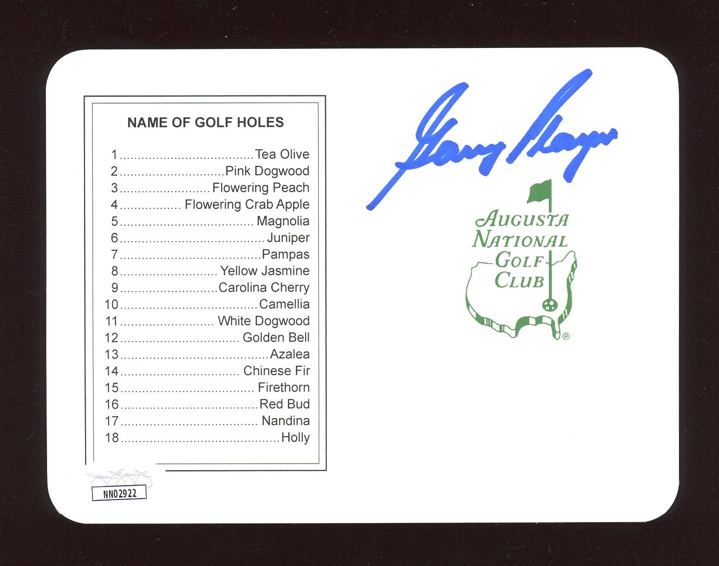 Gary Player Signed Augusta National Golf Club Scorecard (JSA) at PristineAuction.com Gary Player Signed Augusta National Golf Club Scorecard (JSA) at PristineAuction.com