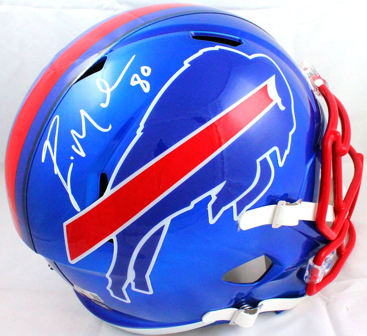 Eric Moulds Signed Bills Flash Alternate Full-Size Speed Helmet (Beckett & Prova) at PristineAuction.com Eric Moulds Signed Bills Flash Alternate Full-Size Speed Helmet (Beckett & Prova) at PristineAuction.com