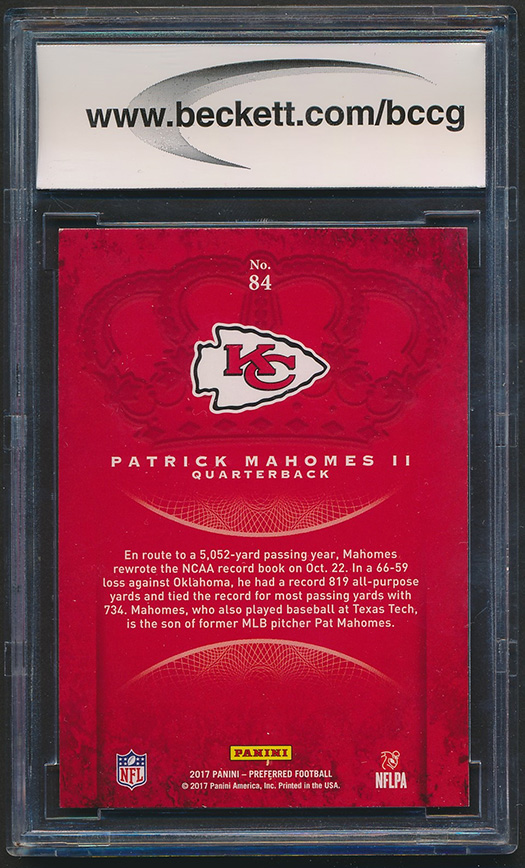 Patrick Mahomes II 2017 Crown Royale #84 RC (BCCG 10) at PristineAuction.com Patrick Mahomes II 2017 Crown Royale #84 RC (BCCG 10) at PristineAuction.com