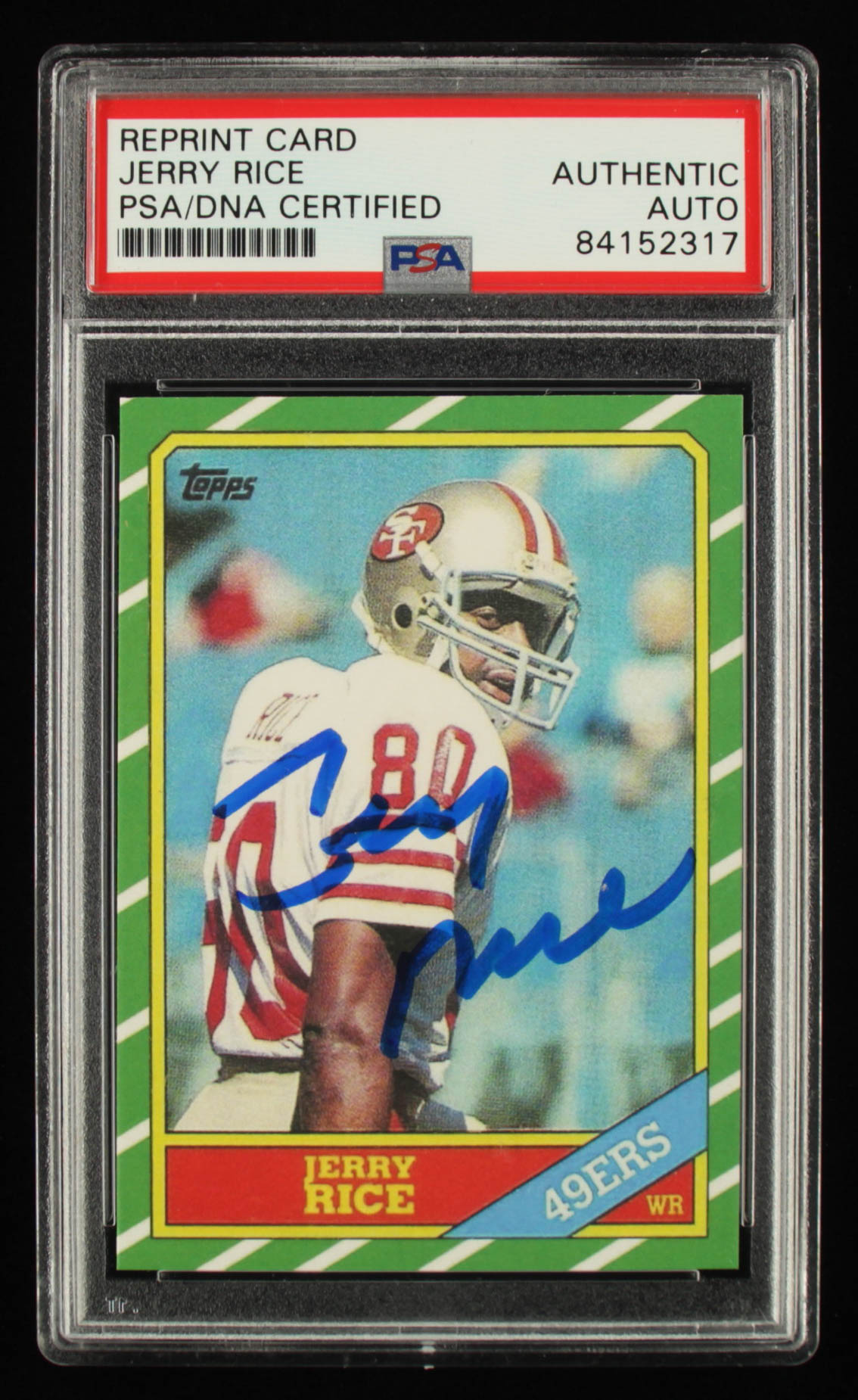 Jerry Rice Signed 1986 Topps RC Reprint (PSA Encapsulated) at PristineAuction.com Jerry Rice Signed 1986 Topps RC Reprint (PSA Encapsulated) at PristineAuction.com