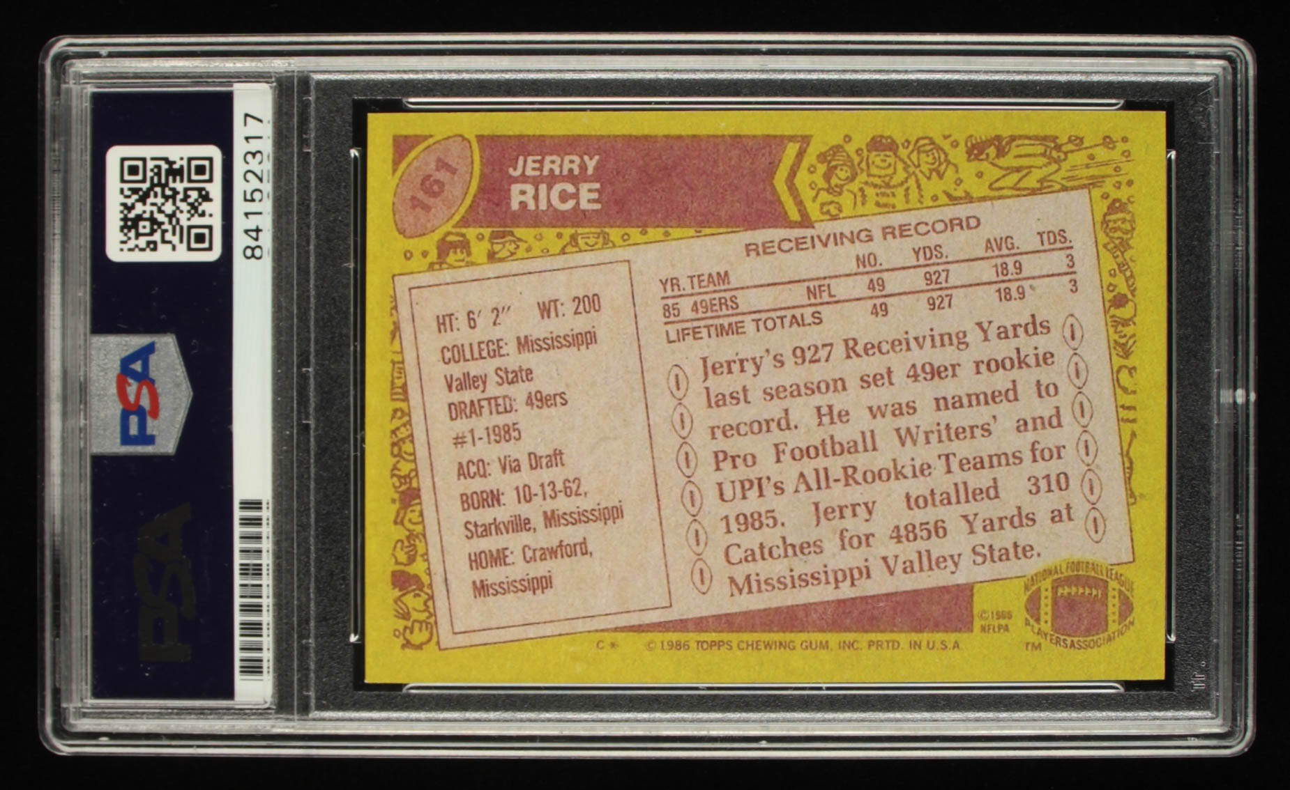 Jerry Rice Signed 1986 Topps RC Reprint (PSA Encapsulated) at PristineAuction.com Jerry Rice Signed 1986 Topps RC Reprint (PSA Encapsulated) at PristineAuction.com