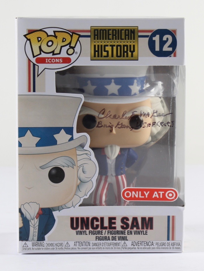 Charles McGee Signed “American History” #12 Uncle Sam Funko Pop! Vinyl Figure Inscribed "Brig Gen, USAF (Ret.)" (JSA) at PristineAuction.com Charles McGee Signed “American History” #12 Uncle Sam Funko Pop! Vinyl Figure Inscribed "Brig Gen, USAF (Ret.)" (JSA) at PristineAuction.com