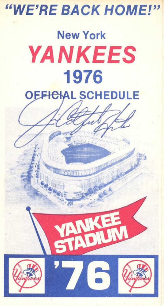 Jim "Catfish" Hunter Signed 1976 Yankees Official Schedule (JSA COA