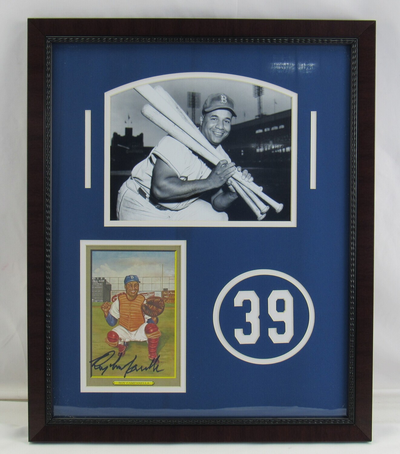 Roy Campanella Signed Dodgers 18x22 Custom Framed Perez Steele Great Moments Card Display (JSA LOA) at PristineAuction.com Roy Campanella Signed Dodgers 18x22 Custom Framed Perez Steele Great Moments Card Display (JSA LOA) at PristineAuction.com