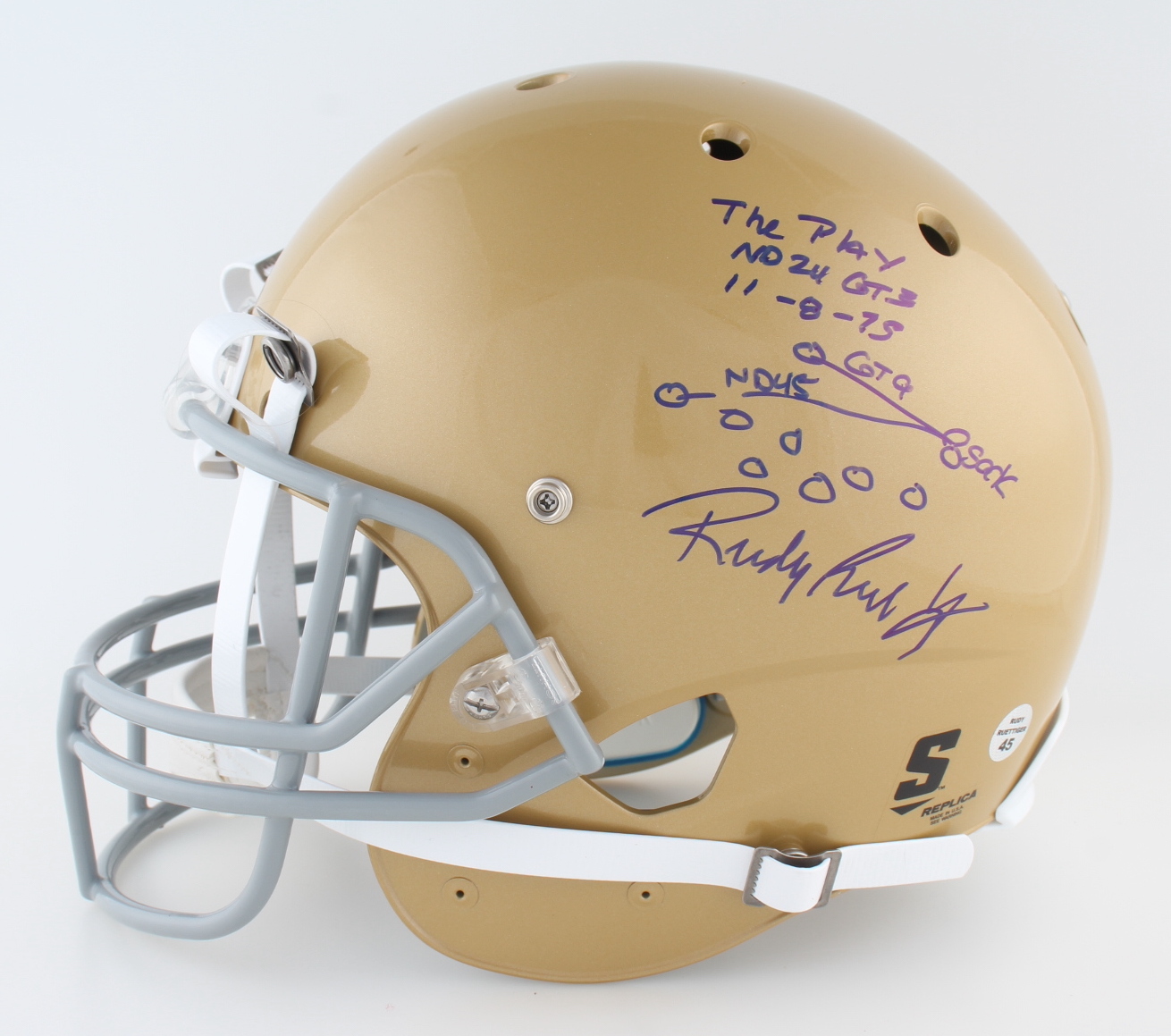 Rudy Ruettiger Twice-Signed Notre Dame Fighting Irish Full-Size Helmet with Extensive Inscription (JSA COA & Ruettiger Hologram) at PristineAuction.com Rudy Ruettiger Twice-Signed Notre Dame Fighting Irish Full-Size Helmet with Extensive Inscription (JSA COA & Ruettiger Hologram) at PristineAuction.com