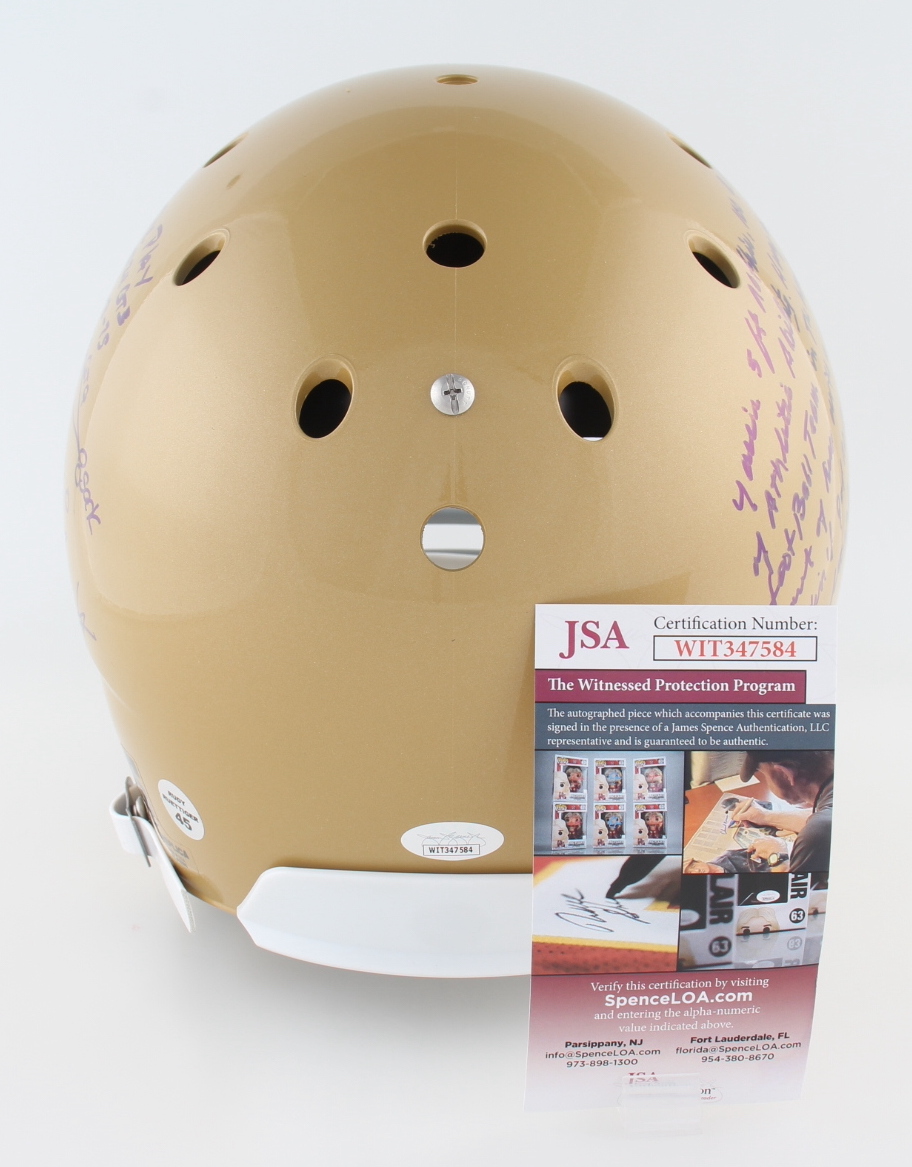Rudy Ruettiger Twice-Signed Notre Dame Fighting Irish Full-Size Helmet with Extensive Inscription (JSA COA & Ruettiger Hologram) at PristineAuction.com Rudy Ruettiger Twice-Signed Notre Dame Fighting Irish Full-Size Helmet with Extensive Inscription (JSA COA & Ruettiger Hologram) at PristineAuction.com