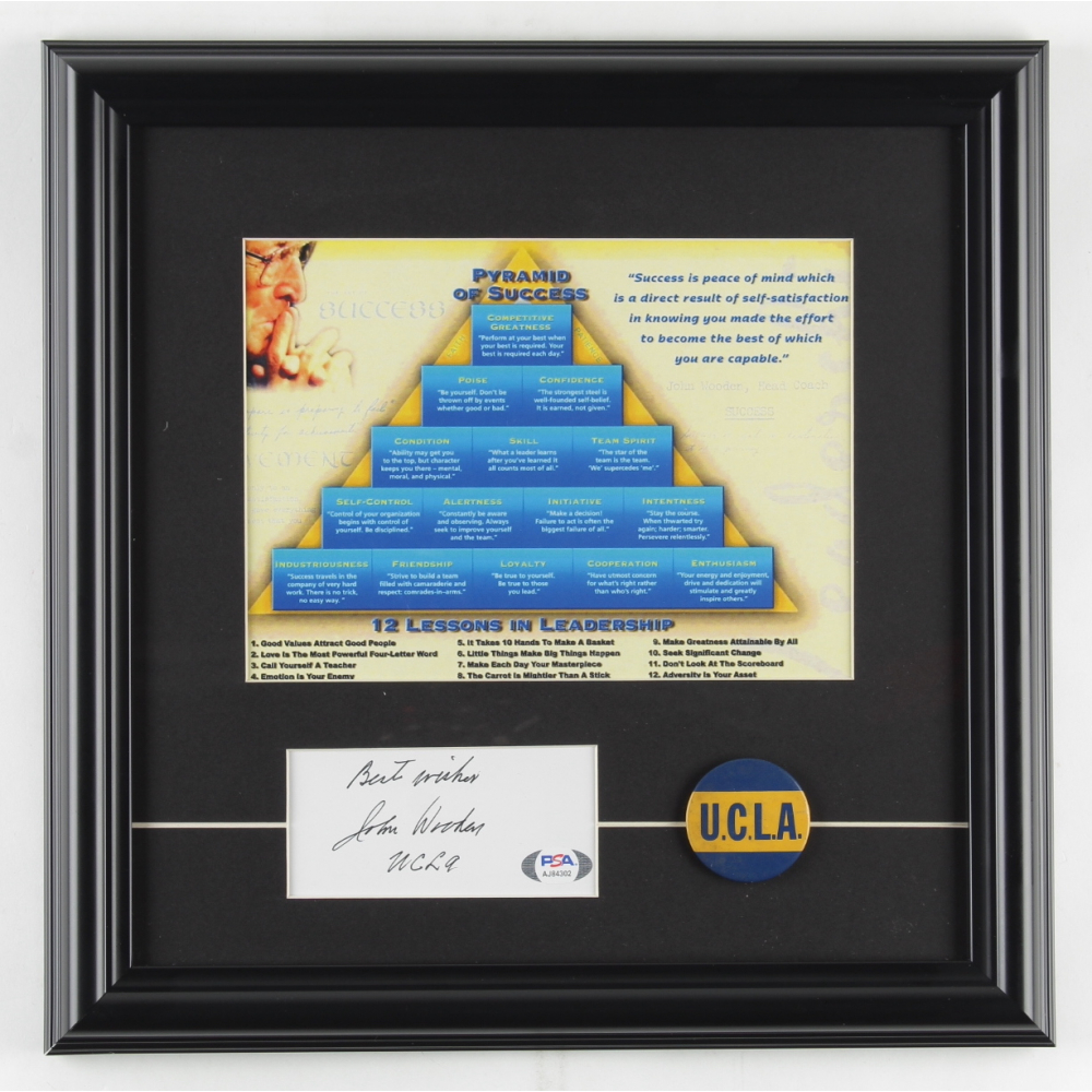 John Wooden Signed 14x14 Custom Framed Cut Display Inscribed "Best