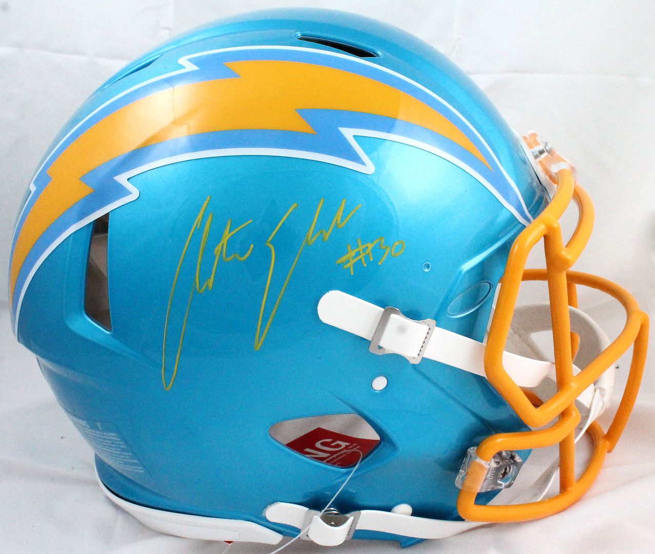Austin Ekeler Signed Chargers Full-Size Authentic On-Field Flash Alternate Speed Helmet (PSA Hologram) at PristineAuction.com Austin Ekeler Signed Chargers Full-Size Authentic On-Field Flash Alternate Speed Helmet (PSA Hologram) at PristineAuction.com