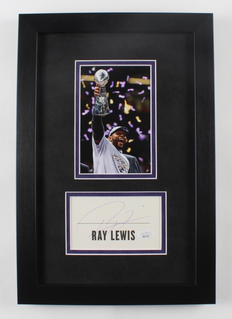 Ray Lewis Signed Ravens 10.5x15.5 Custom Framed Cut Display (JSA COA) at PristineAuction.com Ray Lewis Signed Ravens 10.5x15.5 Custom Framed Cut Display (JSA COA) at PristineAuction.com