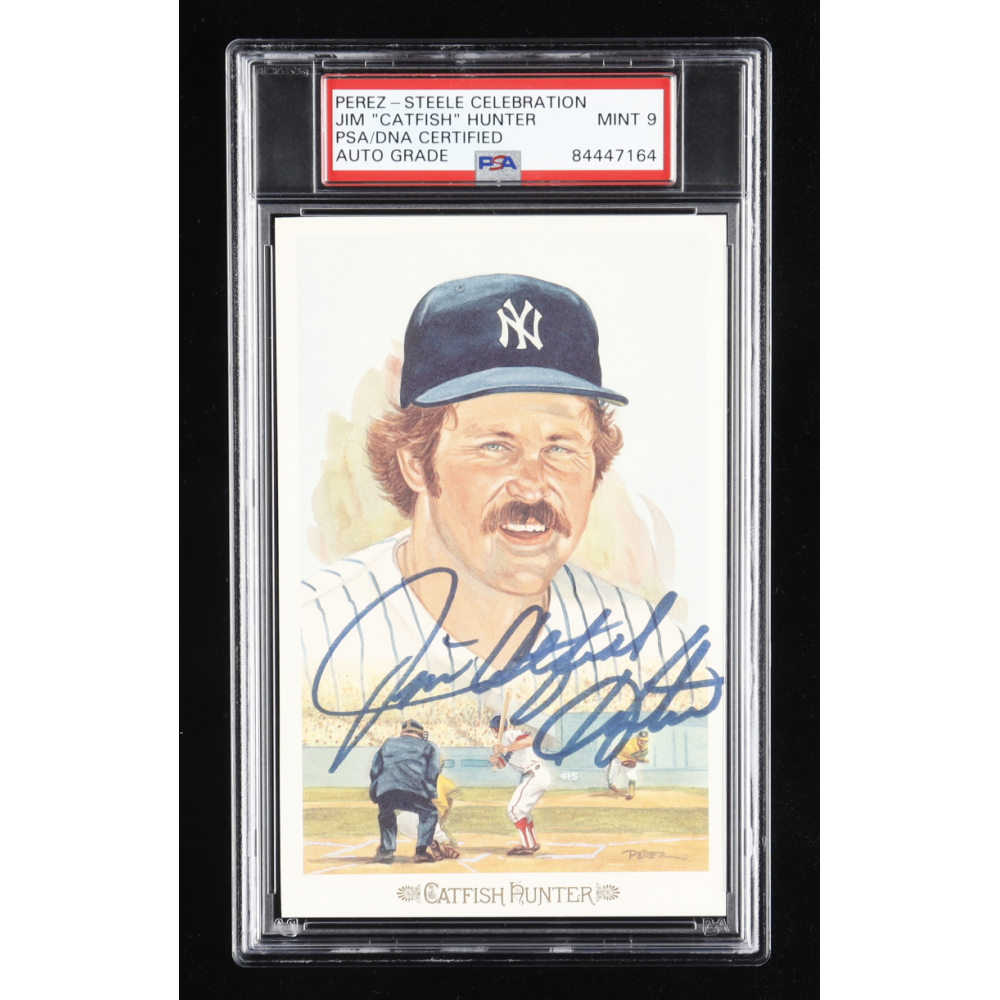Jim "Catfish" Hunter Signed Yankees 3.5x5.5 LE Perez Steele Galleries