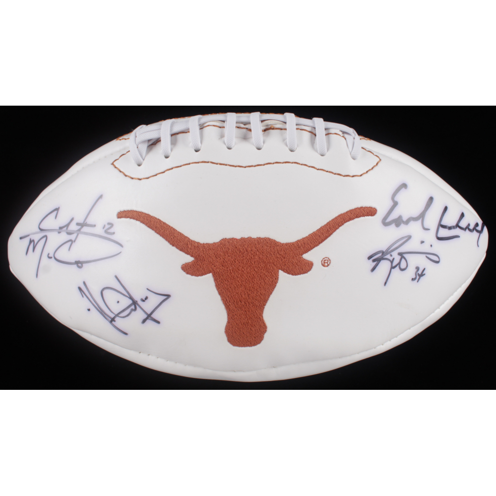 Texas Longhorns Logo Football Signed by (4) with Colt McCoy, Vince Young, Earl Campbell & Ricky