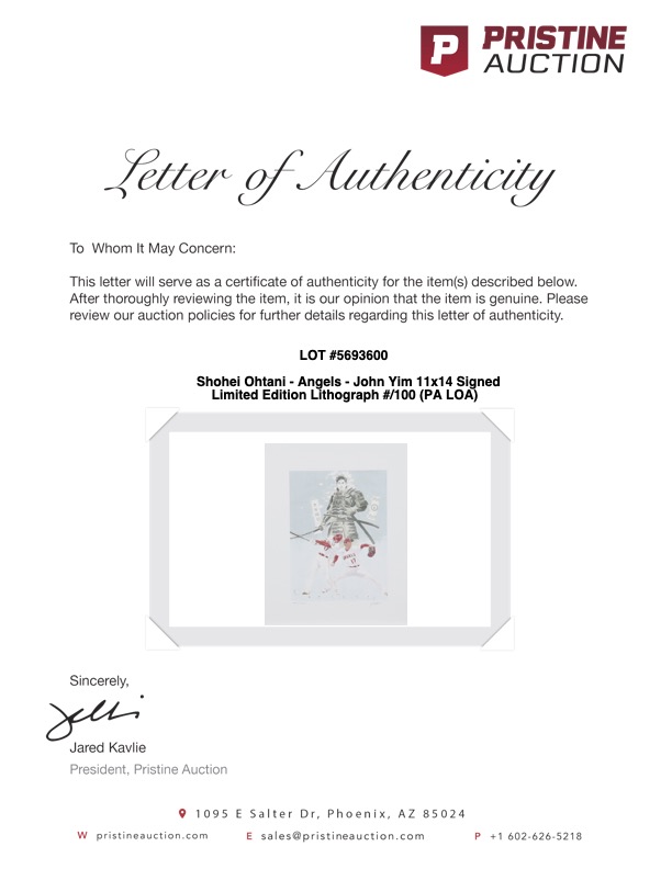 Shohei Ohtani - Angels - John Yim 11x14 Signed Limited Edition Lithograph #/100 (PA) at PristineAuction.com Shohei Ohtani - Angels - John Yim 11x14 Signed Limited Edition Lithograph #/100 (PA) at PristineAuction.com