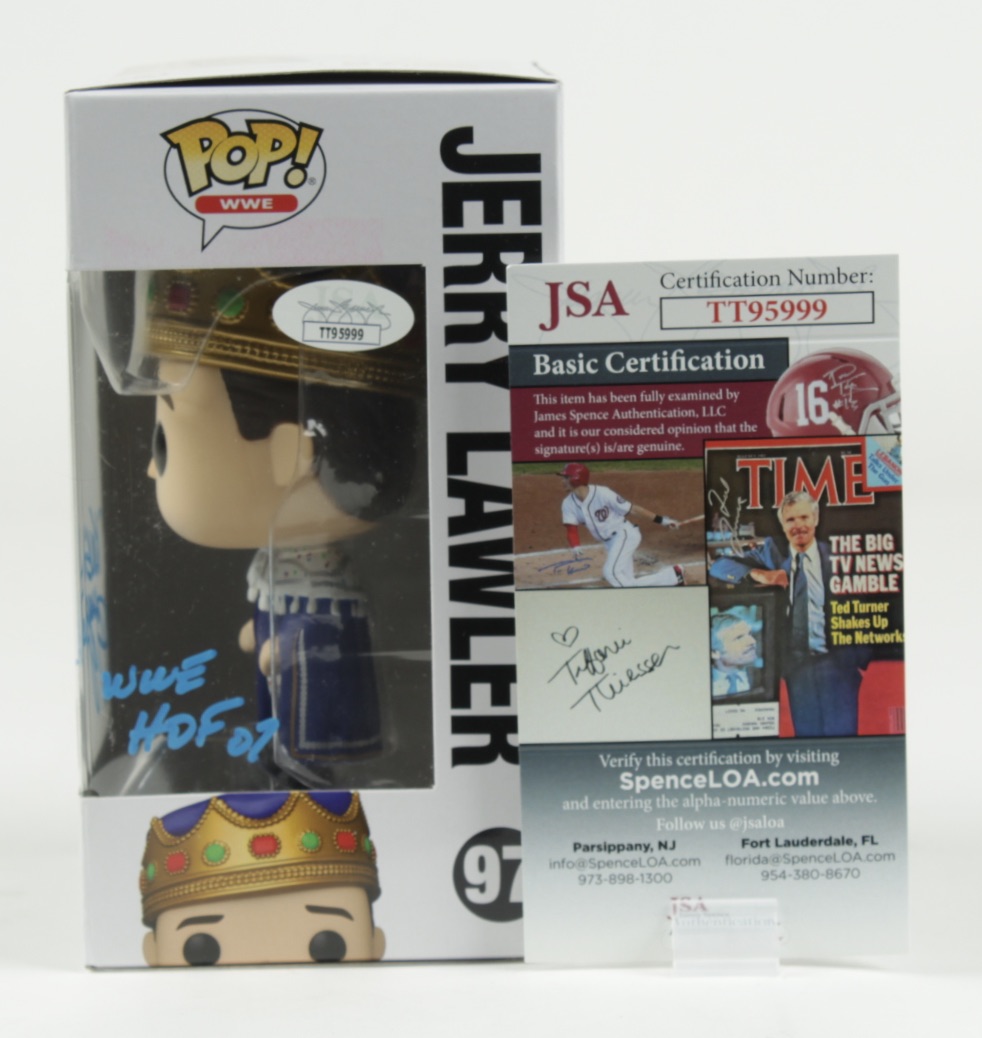 Jerry Lawler Signed WWE #97 Funko Pop Vinyl Figure Inscribed "WWE HOF 07" & "King" (JSA) at PristineAuction.com Jerry Lawler Signed WWE #97 Funko Pop Vinyl Figure Inscribed "WWE HOF 07" & "King" (JSA) at PristineAuction.com