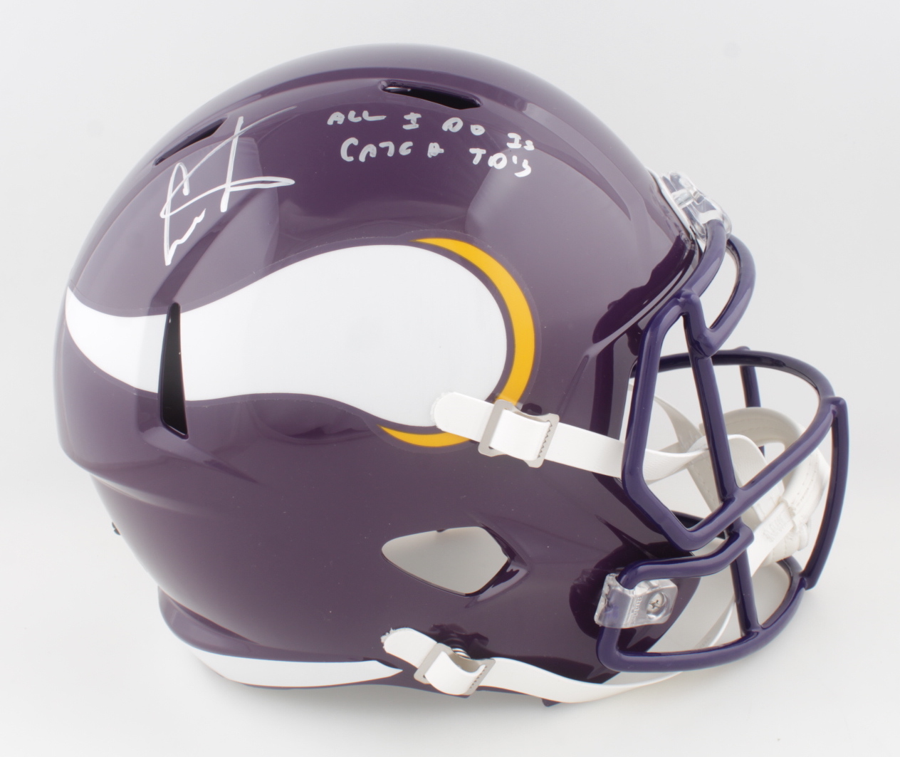 Cris Carter Signed Vikings Full-Size Speed Helmet Inscribed "All I Do Is Catch TD's" (Schwartz) at PristineAuction.com Cris Carter Signed Vikings Full-Size Speed Helmet Inscribed "All I Do Is Catch TD's" (Schwartz) at PristineAuction.com