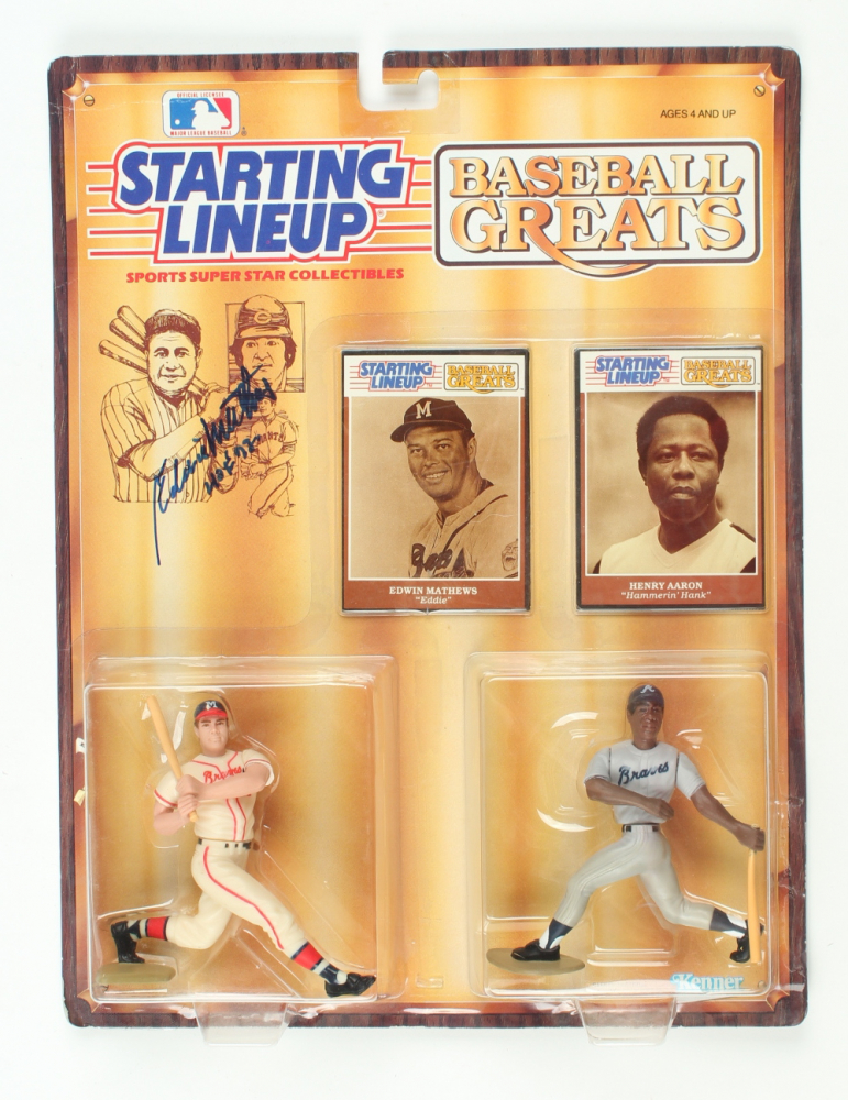 Eddie Mathews Signed Set of (2) Home Run Headliners Figures with Hank