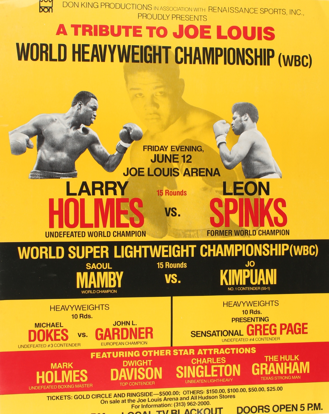 Larry Holmes vs Leon Spinks 22x28 Fight Poster at PristineAuction.com Larry Holmes vs Leon Spinks 22x28 Fight Poster at PristineAuction.com