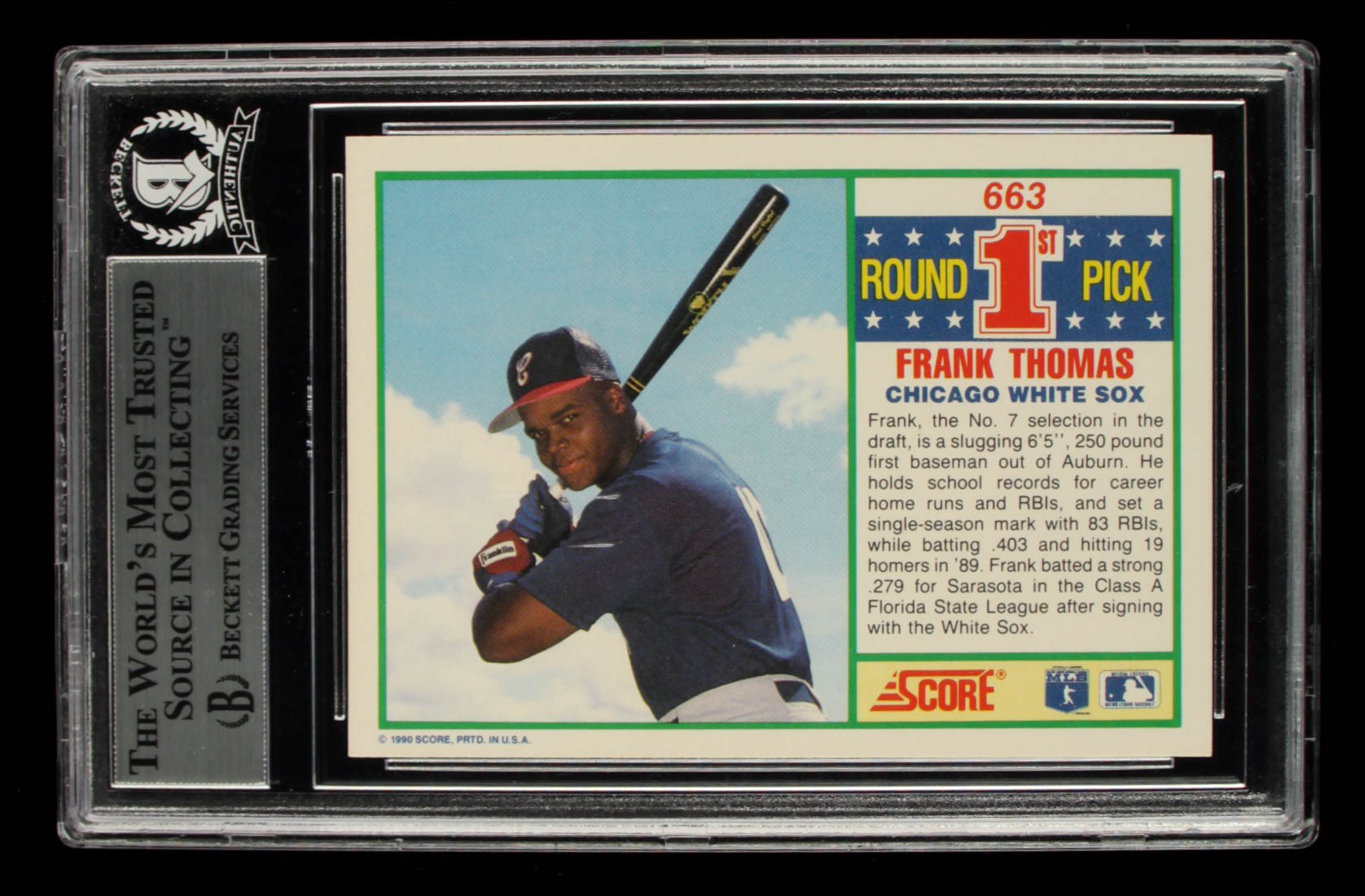Frank Thomas Signed 1990 Score #663 RC (BGS Encapsulated) at PristineAuction.com Frank Thomas Signed 1990 Score #663 RC (BGS Encapsulated) at PristineAuction.com