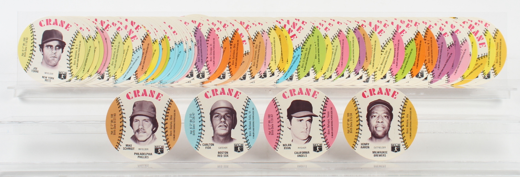 1976 Crane Discs Complete Set of (70) Cards with Nolan Ryan #52, Hank Aaron #1, Mike Schmidt #54, Carlton Fisk #14 at PristineAuction.com 1976 Crane Discs Complete Set of (70) Cards with Nolan Ryan #52, Hank Aaron #1, Mike Schmidt #54, Carlton Fisk #14 at PristineAuction.com