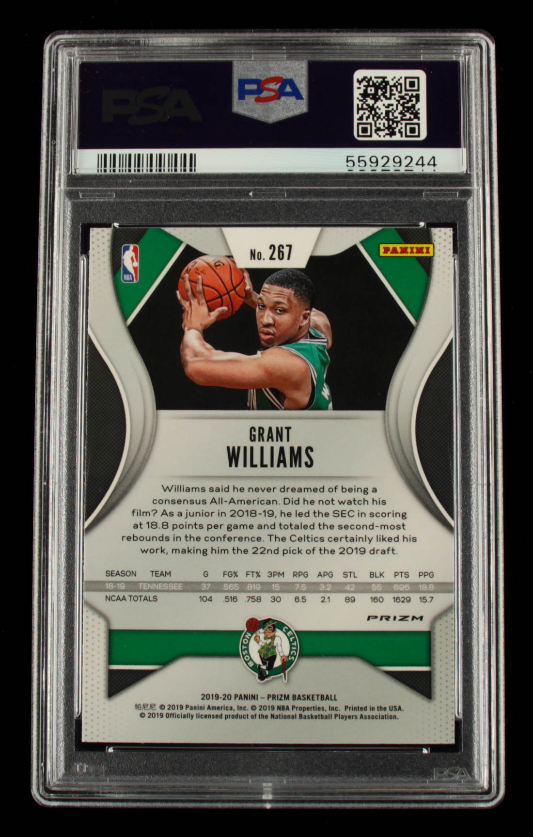 Grant Williams 2019-20 Panini Prizm Prizms Green Ice #267 (PSA 9) at PristineAuction.com Grant Williams 2019-20 Panini Prizm Prizms Green Ice #267 (PSA 9) at PristineAuction.com