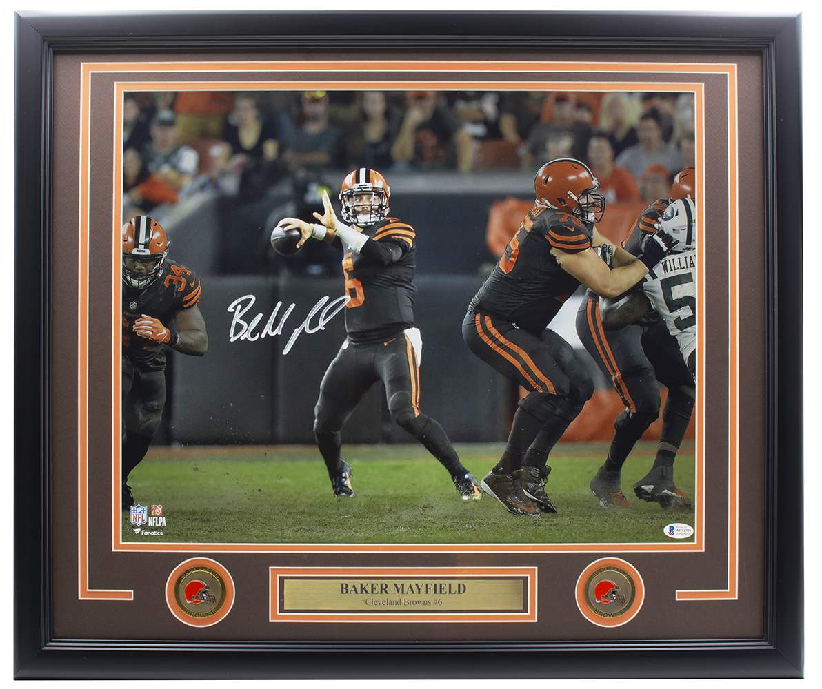 Baker Mayfield Signed Browns Custom Framed Photo Display (Beckett) at PristineAuction.com Baker Mayfield Signed Browns Custom Framed Photo Display (Beckett) at PristineAuction.com